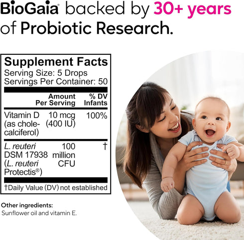 50 10mL BioGaia Protectis Baby Probiotic Drops | Colic & Gas Relief + Vitamin D | Safe for Newborns | Ease Crying