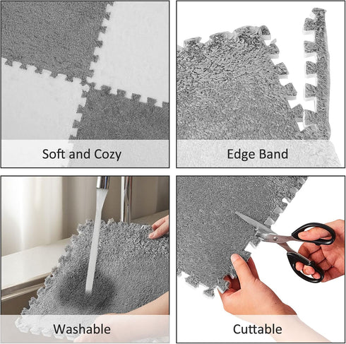 15 Flutesan Pcs Winter Plush Puzzle Foam Floor Mat Interlocking Carpet Tiles Anti Slip Soft Warm Squares EVA Foam