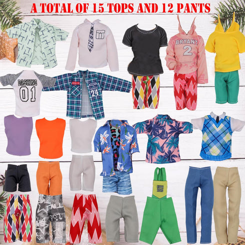 EuTengHao 44Pcs Doll Clothes for 12 Inch Boy Dolls, 27 Different Shirts & Accessories, Basketball, Skateboard Style