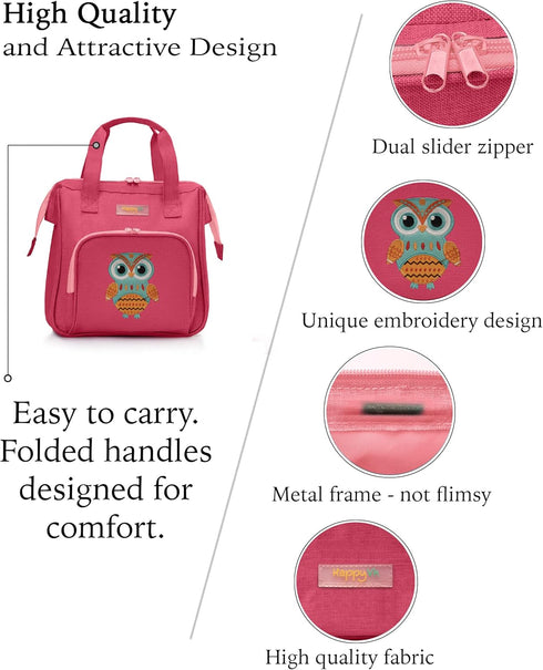 HappyVk Baby Doll Diaper Bag with Doll Changing Pad - Handbag for Girls, Owl Embroidery