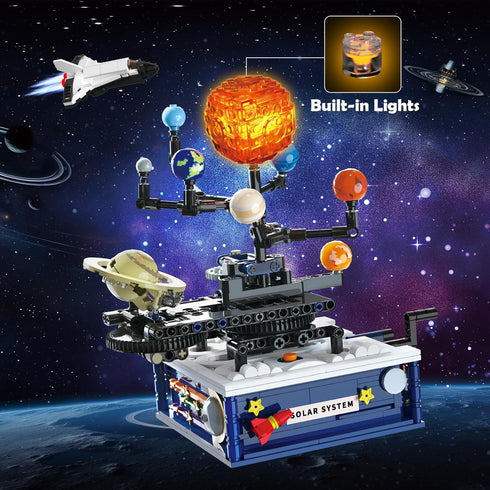 Solar System Building Sets with Light, Rotatable Space Exploration Toys with 9 Planets & Rocket Sets for Kids Age 6+
