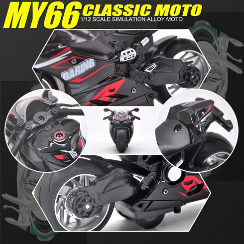 Toy Motorcycle, Pull Back Motorcycle Toy with Sounds and Lights, 1:12 Scale Model for Kids, Age 3+ Birthday Supplies