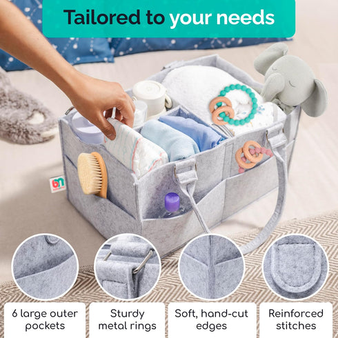 Felt Diaper Caddy - Extra Large Storage for Baby and Toddler Items - Diaper caddy basket - Portable Organizer Easily