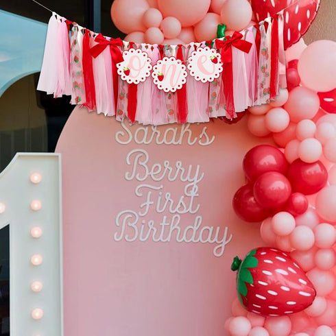 Strawberry One Highchair Banner - Berry First Birthday High Chair Banner, Berry Sweet One Birthday Decorations