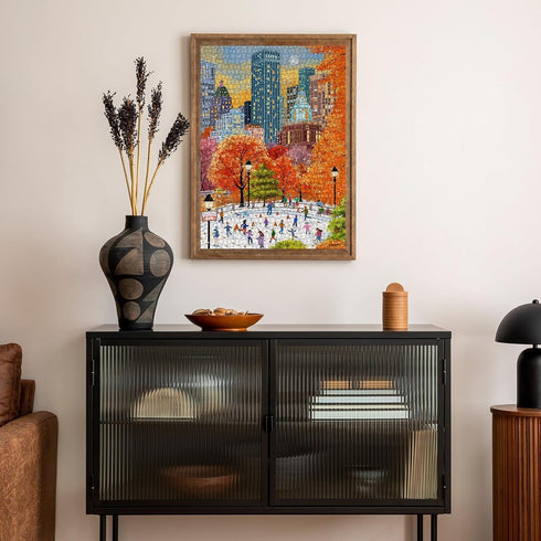 Fall Central Park Puzzles 1000 Pieces for Adults, Fun Autumn Art Puzzle Collage as Home Decor