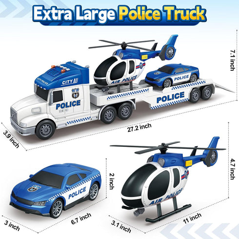 3 4 5 3 1 3 4 5 6 SpringFlower Boy Toddlers Toys, Extra Large Police Truck Toys with Racing Car and Helicopter
