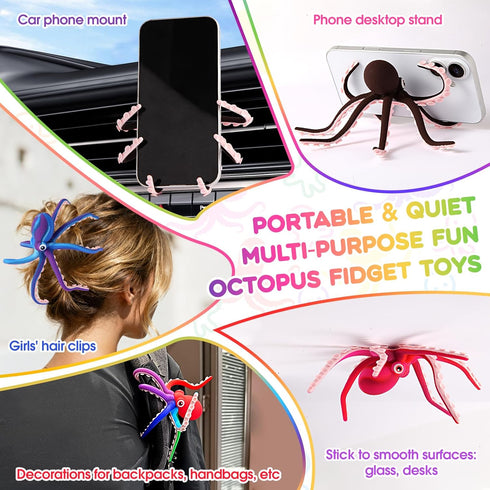 AOSTEONG (1 Octopus Fidget Toy with Suction Cups Silicone Stress Relief and Sensory Play Desk Toy, Bendable Tentacles