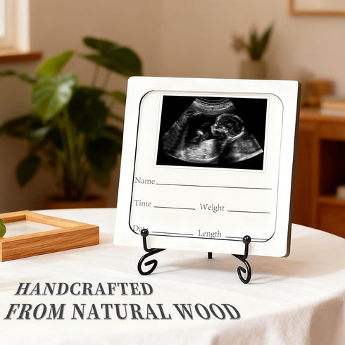 Wooden Pregnancy Announcement Ivory White, Writeable Creative Ultrasound Photo Frame Wooden Keepsake Box, Baby Birth
