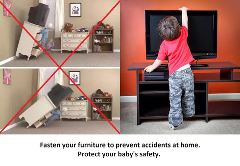 Baby Safety Metal TV Straps, Heavy Duty Anti-Tip Straps for Flat Screen TV/Furniture, 2 Pack