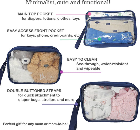 5 Set, Piece Diaper Bag Organizer Pouch Clear with Straps and Pacifier Case - Navy