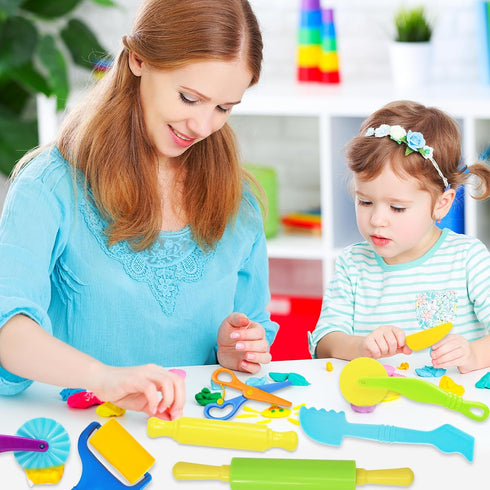 Wxqfumy Set, 9 Dough Tool Pcs Basic Dough Tools Kits for Kids, Dough Accessories Includes Cutters Roller, Rolling Pins