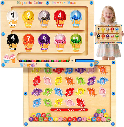 2 in 1 Magnetic Color and Number Maze, ABC Alphabet Puzzles Board