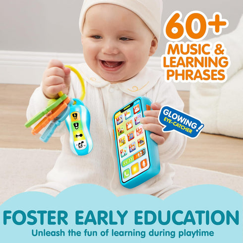 Set, 60+ 10 JOYIN Baby Musical Toy Phone and Car Keys Teether Music and Learning Phrases, Baby Learning Toys Months