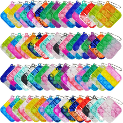 HENXING 120 Pcs Tie Dye Squeeze Pop Bubble Simple Fidget Sensory Toys, Keychain