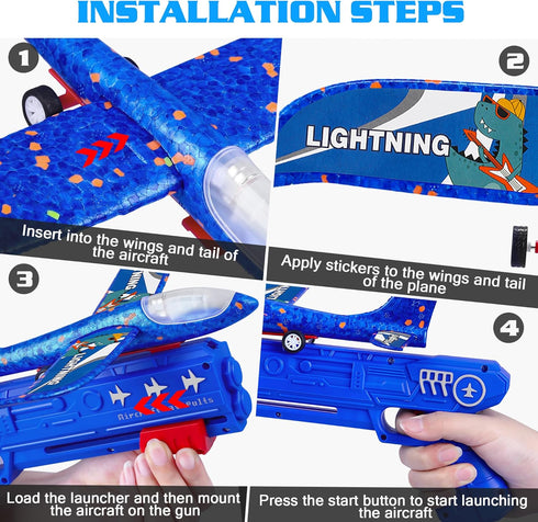 3 Pack Airplane Launcher Toys, 2 Flight Modes LED Foam Glider, Outdoor Flying Toy for Kids, Birthday Gifts for 6+