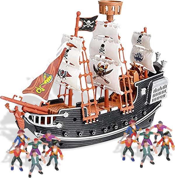 HOWBOUTDIS Pirate Playset - 10 inch Pirate Ship with 2 inch Pirate Figurines