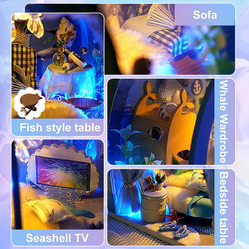 GuDoQi DIY Miniature Dollhouse Kit, 1:24 Scale, Tiny House with Furniture, Mermaid Princess Gift for Birthday Mother's