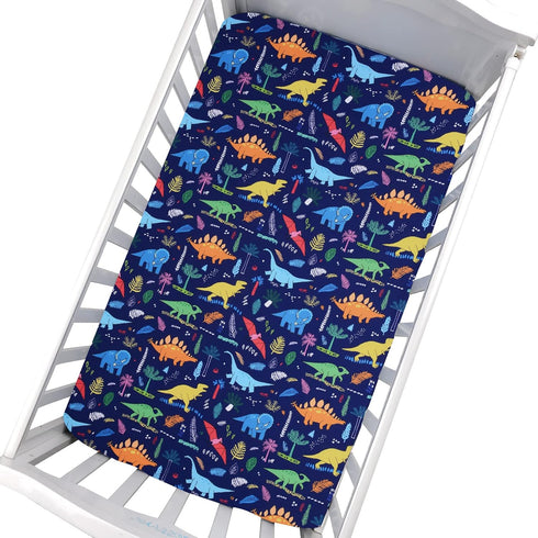100% 1 Pack Cloele Dinosaur Fitted Crib Sheet - Baby Polyester Crib Sheet for Standard Crib and Toddler Mattresses
