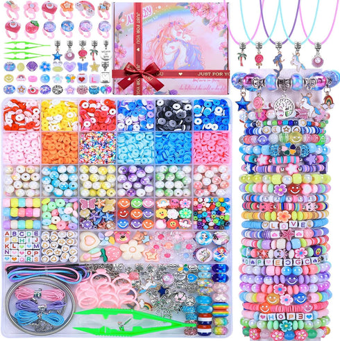 AIPRIDY 3200 Pieces Girls Toys Bracelet Making Kit, Unicorn/Mermaid Clay Beads Jewelry
