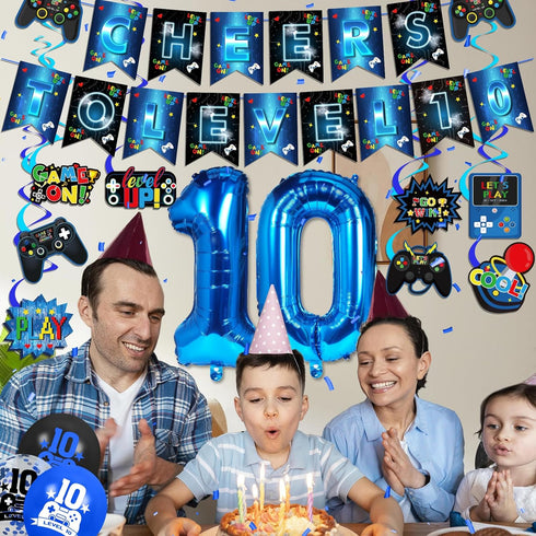 Video Game 10th Birthday Party Decorations, Blue and Black Level Up 10 Balloons Kit for Boys Girls 10 Years Old
