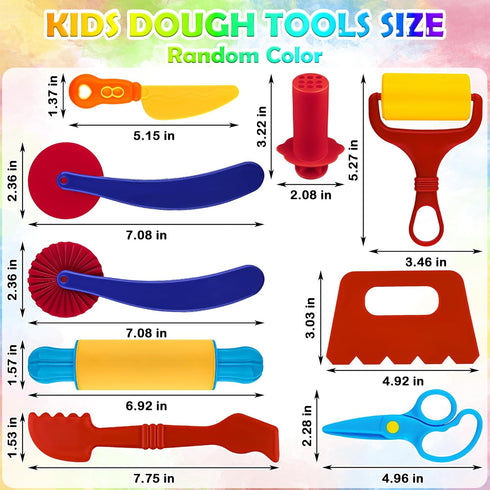 9 Set Dough Play Tool Kit for Kids, PCS Basic Dough Starter with Pizza Cutter, Safety Scissors, Rolling Pin, Roller