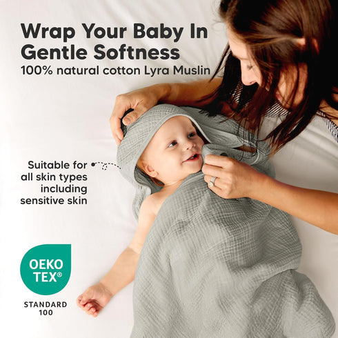 2-Pack, 30x30 KeaBabies Muslin Hooded Baby Towels for Newborn Girls, Boys - Organic Cotton Baby Bath Towels Hooded