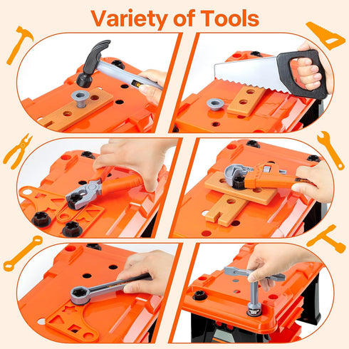 3 in 1 Kids Tool Bench - Zealous 79pcs Toddler Tool Set with Electronic Toy Drill for Boys Age 3+