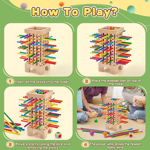 Centtechi 42 3 4 5 6 Counting Montessori Game Wooden Board Game, Colorful Wooden Sticks Dice Game Math Educational Toys