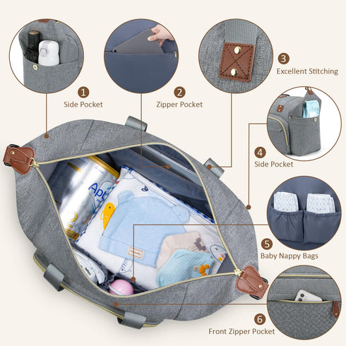 Diaper Bag Tote: Grey, Large Tote for Women with Pacifier Case & Shoulder Straps, Cute Hospital Baby Diaper Bag for Mom