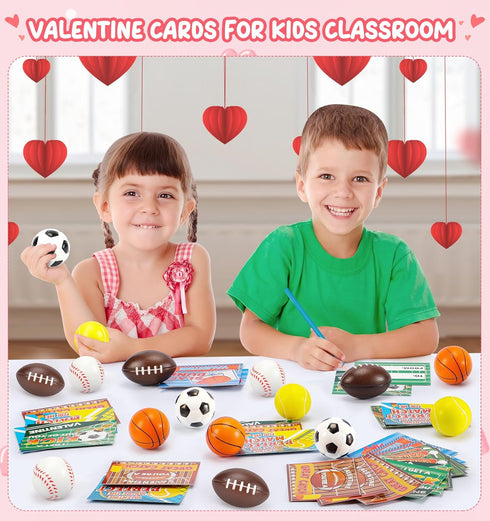 30 Pack Valentine Cards for Kids - Classroom Gifts with Sports Squeeze Balls for School Prizes