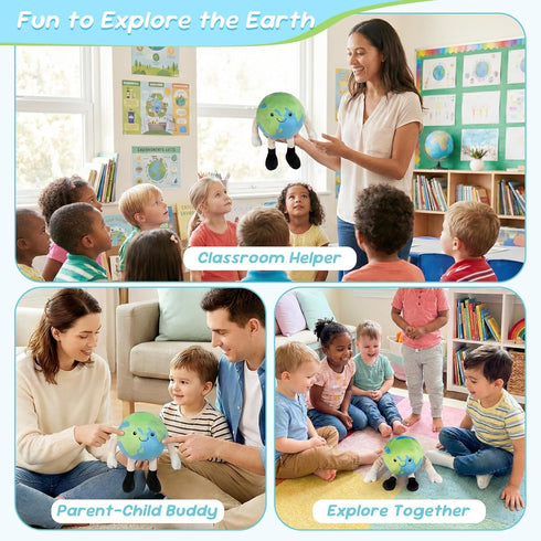 SHLEHUITD 11" 35 Earth Plush Toy Soft Round Planet Plushie Pillow with Legs, Cute Celestial-Style Buddy Globe