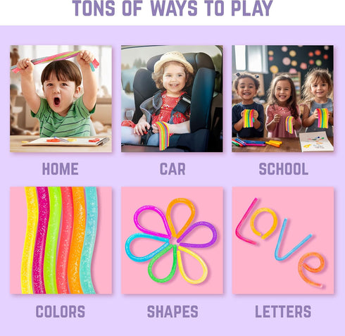 BUNMO Sensory Toys Stretchy Strings - Fidget Toys for Toddlers 3+, Glitter 6 Pack for Hours of Fun