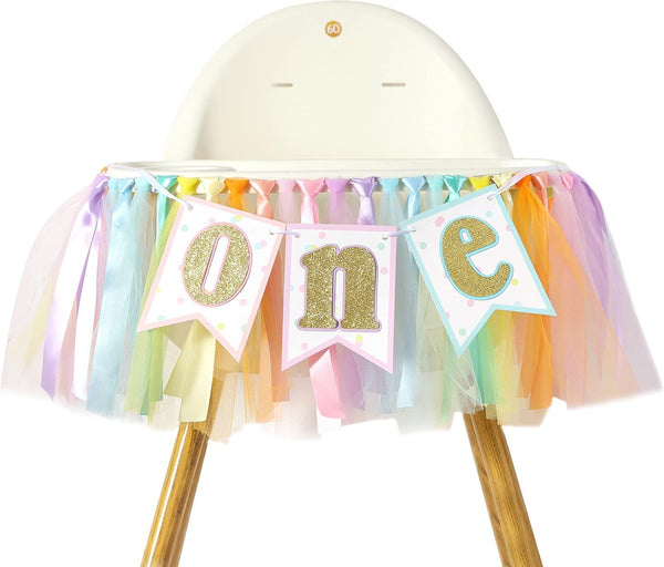SYESQL Rainbow Birthday High Chair Banner - Girl 1st Highchair Banner, First Tutu