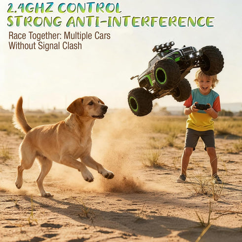 1:18, 20 2WD, 2.4 4-12 Remote Control Monster Truck for Kids: Off-Road RC Car with Headlights & Body Lights, km/h, GHz