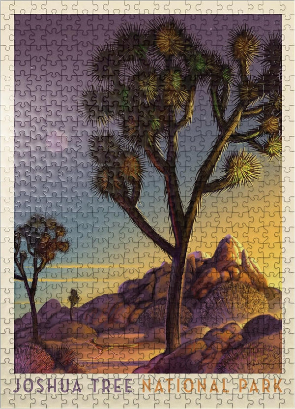 MyPuzzle Joshua Tree National Park: Into The Evening Vintage Poster - Premium 500 Piece Jigsaw Puzzle for Adults