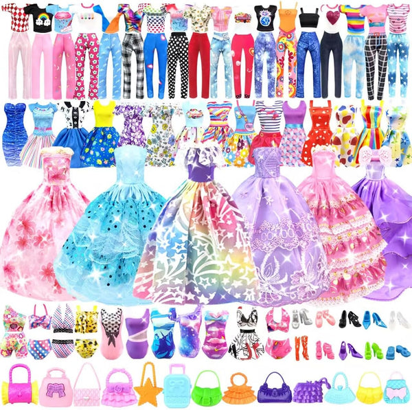 Doll Clothes and Accessories for 11.5 Inch Doll Dress Up Set with Wedding Gown, Fashion Dresses, Outfits, Shoes