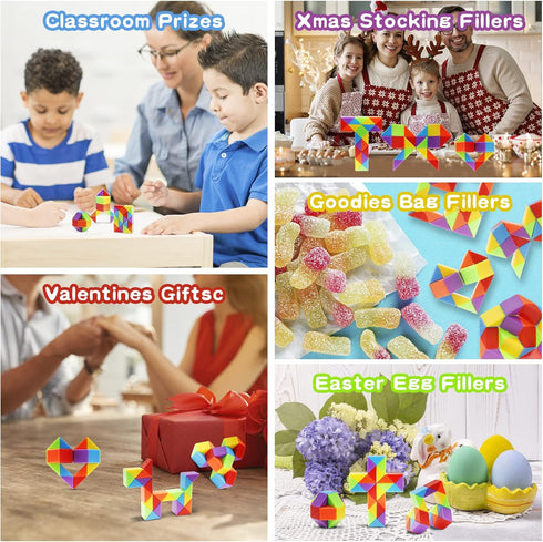30 Pack Medium Snake Cube Fidget Toys Goodie Bag Stuffers for Kids, Treasure Box Toys for Classroom, Twist Puzzle