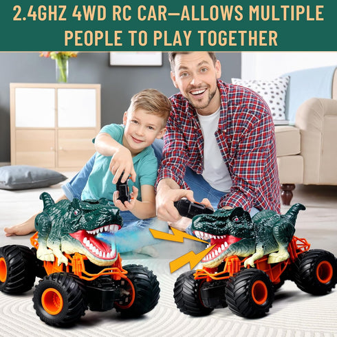 Dinosaur Monster Truck Toys - Remote Control Dinosaur Car, 2.4Ghz RC Truck for Toddlers, Light & Music, Green