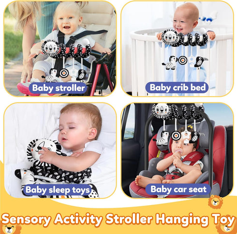 Baby Carseat Toy Black & White Rattle Spiral Hanging Activity Stroller Toy