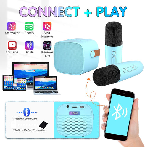 YLL Mini Karaoke Machine for Kids, Portable Bluetooth Speaker with 2 Wireless Microphones, Christmas Birthday Gift