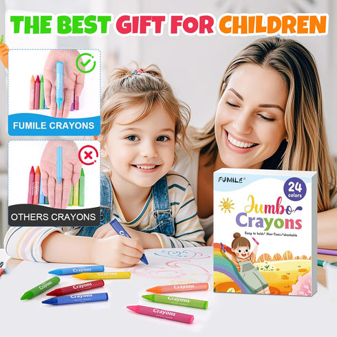 24 1-3.Washable,Non-Toxic 4-8.Easy Colors Jumbo Crayons for Toddlers Crayon for Toddlers Ages to Hold and Unbreakable