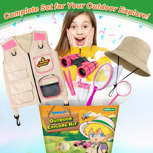 Kids Explore Kit & Bug Catcher Kit, Outdoor Camping Gear with Safari Vest & Hat for Boys Girls Ages 3-12