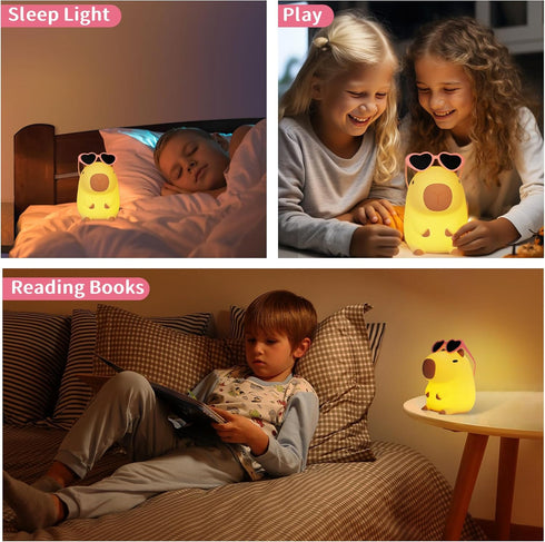 Attivolife Summer Capybara Night Light, Portable Silicone Lamp for Girls, Funny Bathroom Decor, Pink Glasses