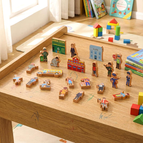 Blosssound 81 Community Set Pcs Wooden Helpers Toys Wooden Car Town Wood People Figures Multicultural Career Wood