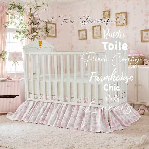 Country Brandream French Toile Cotton Crib Skirt Toddler Bedskirt Dust Ruffle Baby Nursery Crib Bed Skirt Boho Bohemian