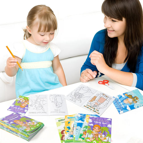 24Pcs Zainpe Christian Bible Stories Coloring Books for Kids Bible Study Easter Theme DIY Art Drawing Book Jesus Noah's