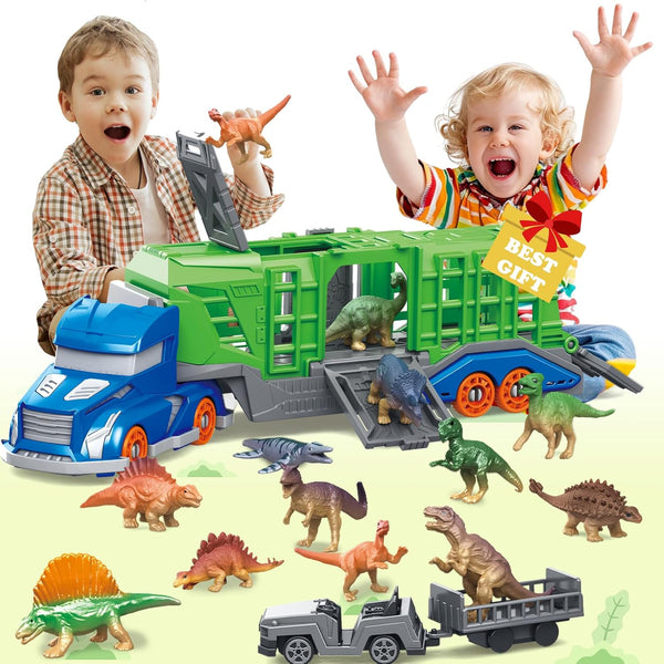 13 in 1 Dinosaur Toys for Kids 3-5, Carrier Truck Toys for Dinosaur Transport, Birthday Gifts for Toddlers