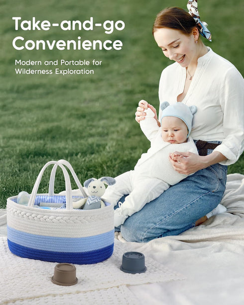 Maliton Baby Diaper Caddy Organizer, Cotton Rope Diaper Caddy Basket, Large Storage Basket for Newborn Boys and Girls