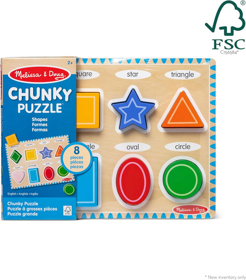Melissa & Doug Wooden Chunky Shapes Puzzle (8 pcs) - FSC Certified