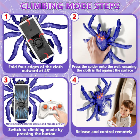 360 3 3-12 Infowush Wall Crawler Spider, Rechargeable Remote Control Robot Kids Toys, Rotating RC Wall Climbing Spider